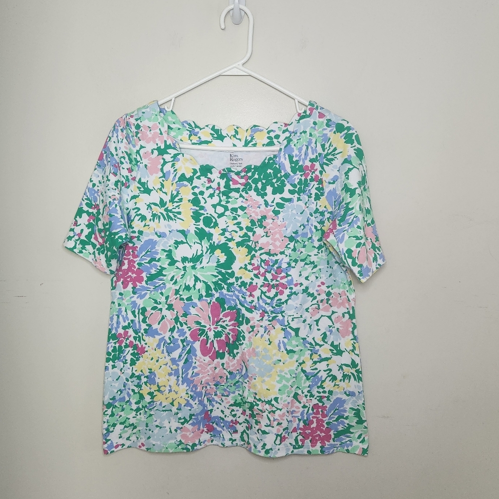 Women's Kim Rogers Scalloped Neckline Floral Print Top Sz Small - Picture 2 of 8